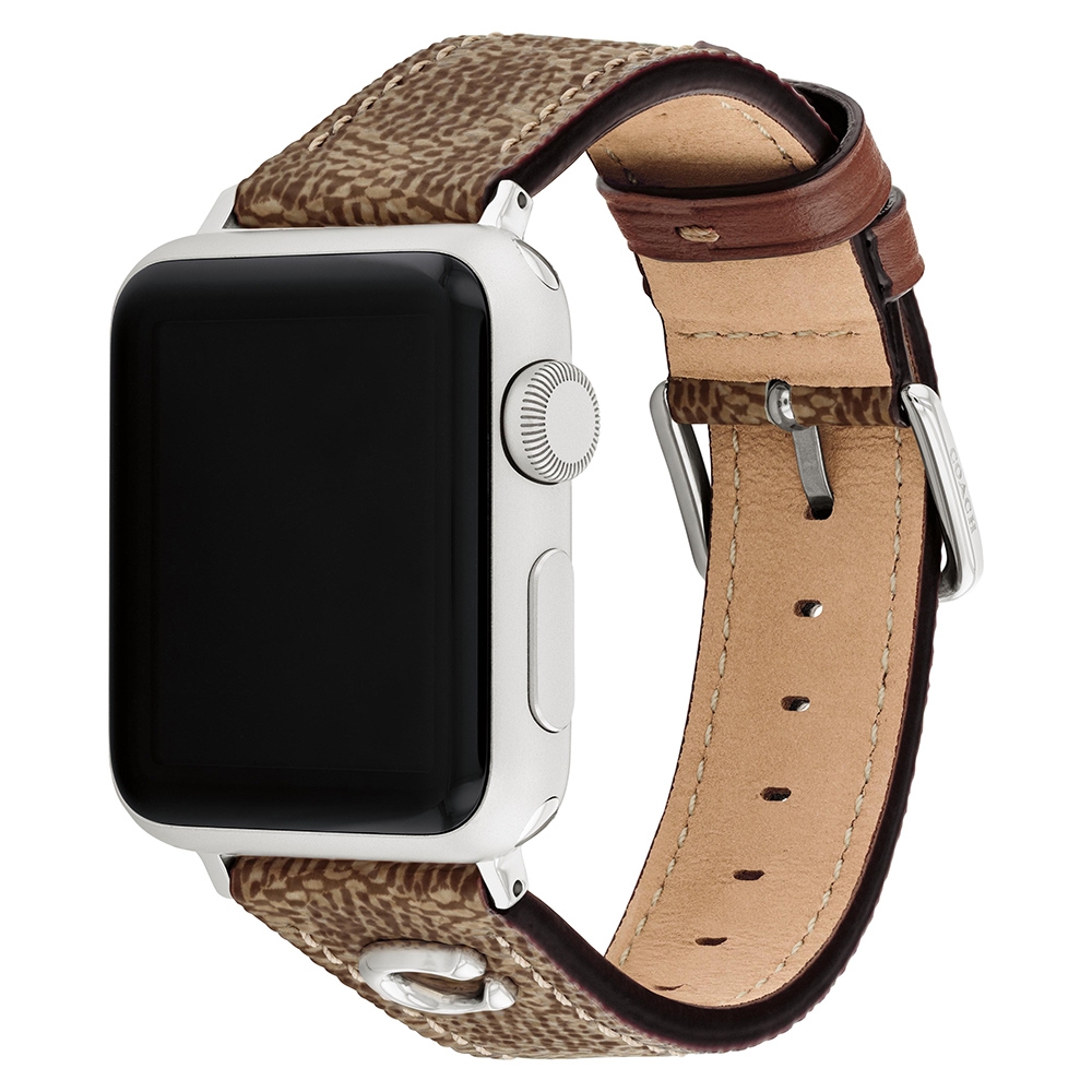 COACH Apple Watch 錶帶 38/40/41mm 適用 C字皮錶帶 - 咖啡色 (不含手錶)CO14700289, , large