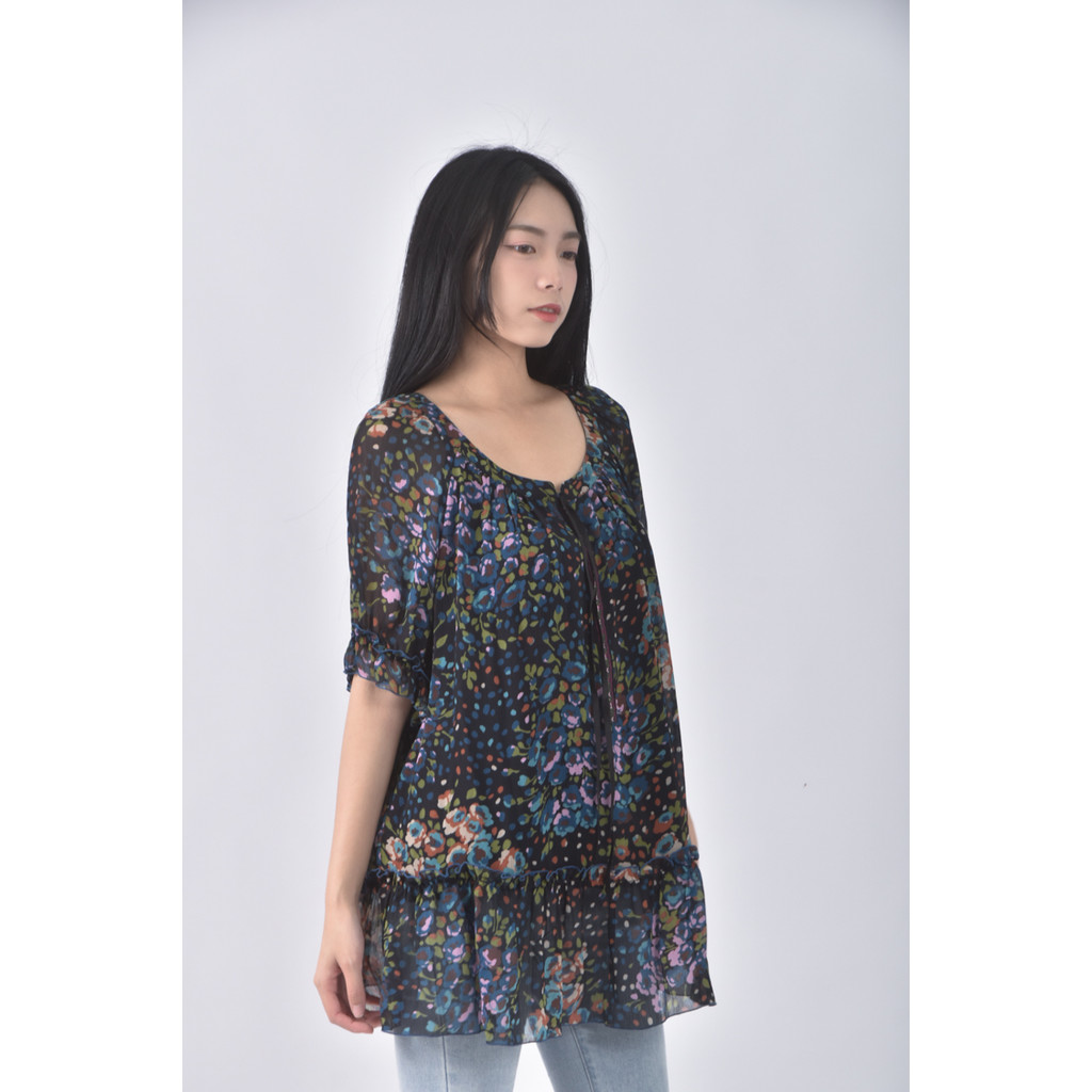 (M) joan綁帶藍色短袖上衣二手衣, , large