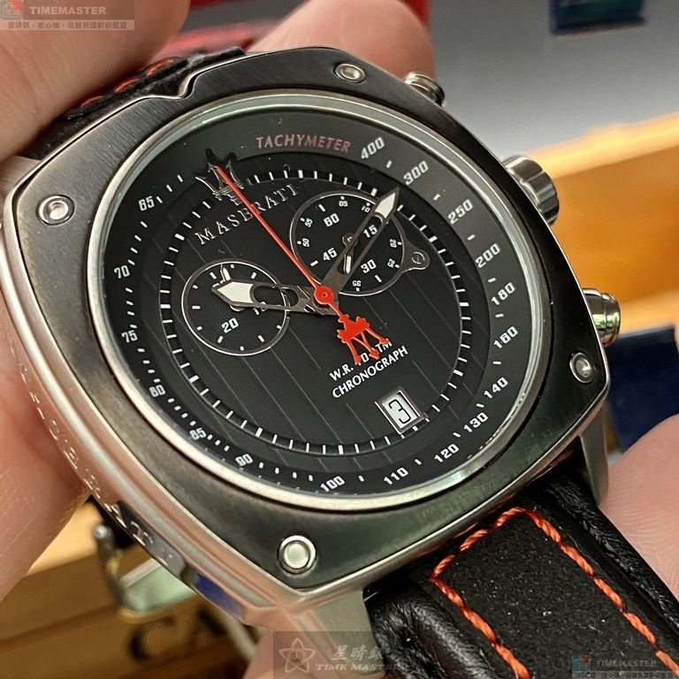[星晴錶業]MASERATI手錶,44mm,R8871606001黑色錶面黑銀錶殼深黑色真皮皮革錶帶款, , large