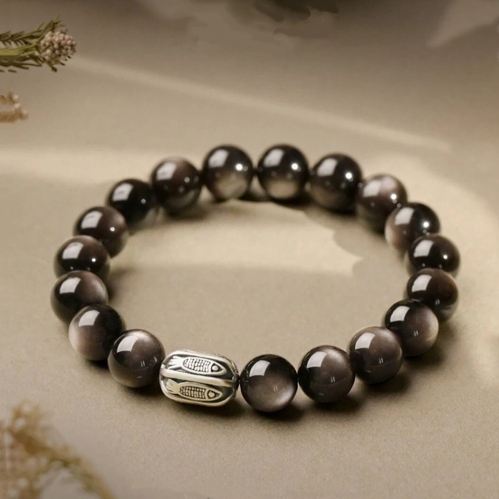 【A&R】招財轉運 S999純銀黑曜石好運上岸手鍊 附精美禮盒 12MM, , large