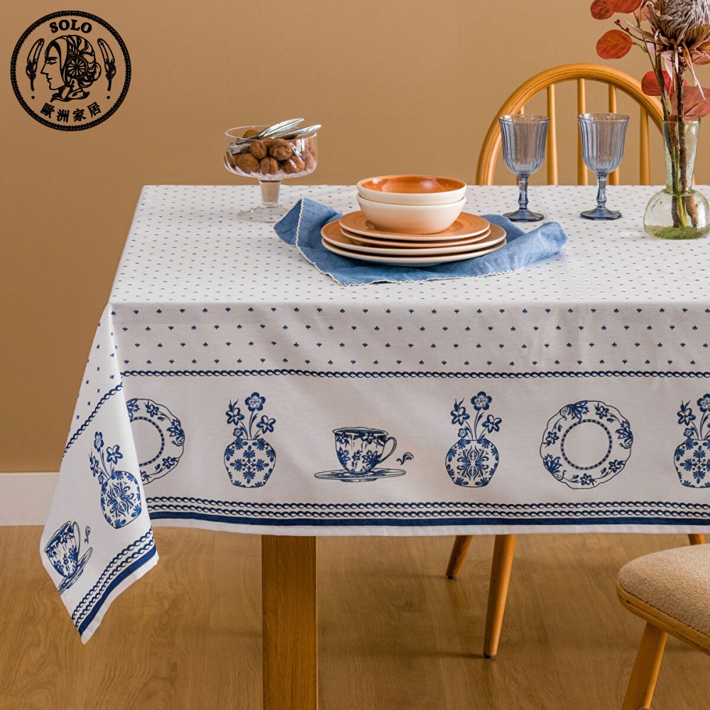 【SOLO Vintage】LCW Home 150x200cm Blue Porcelain Style Table Cloth Made in Turkey, , large