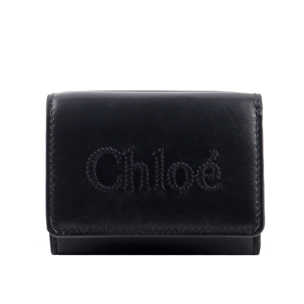 CHLOE' Sense 刺繡標誌小款三折短夾/黑色, , large