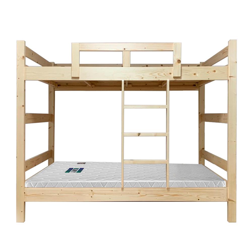 【KIKY】寇比鳥松實木3.5尺雙層床架3件組(雙層床+薄墊3.5尺x2), , large