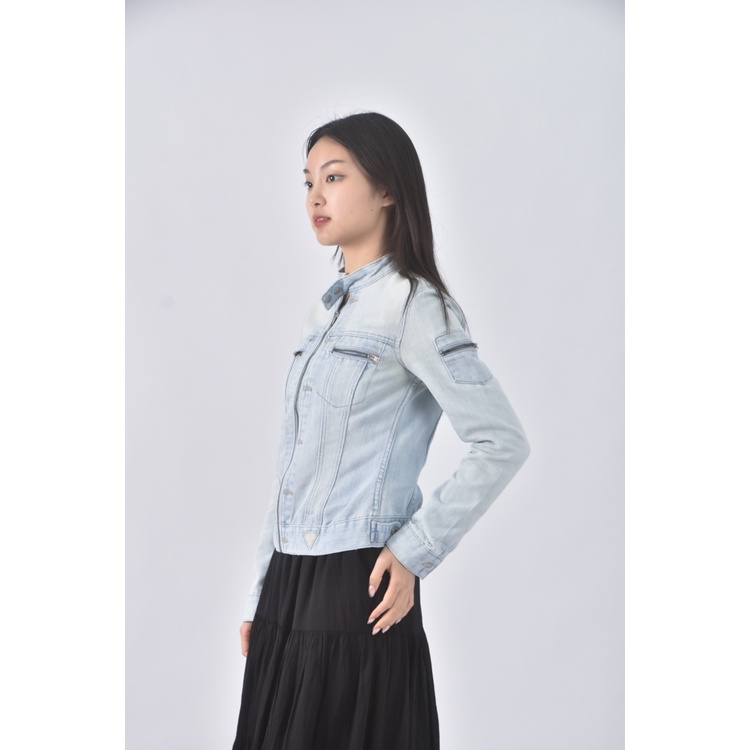 (S) guess丹寧牛仔質感棉質立領藍色外套二手衣, , large