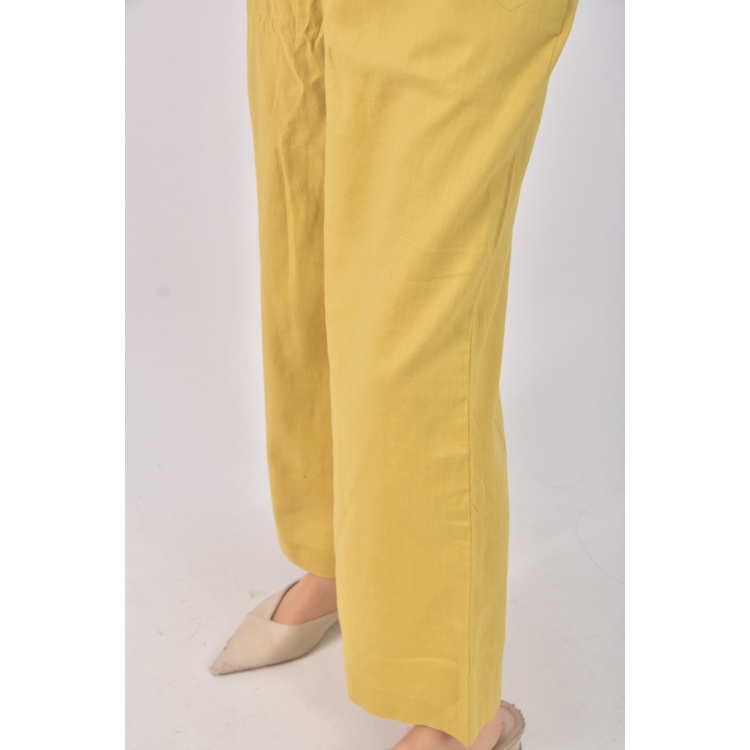 (2XL) etaris steage高腰質感棉質黃色長褲二手衣, , large