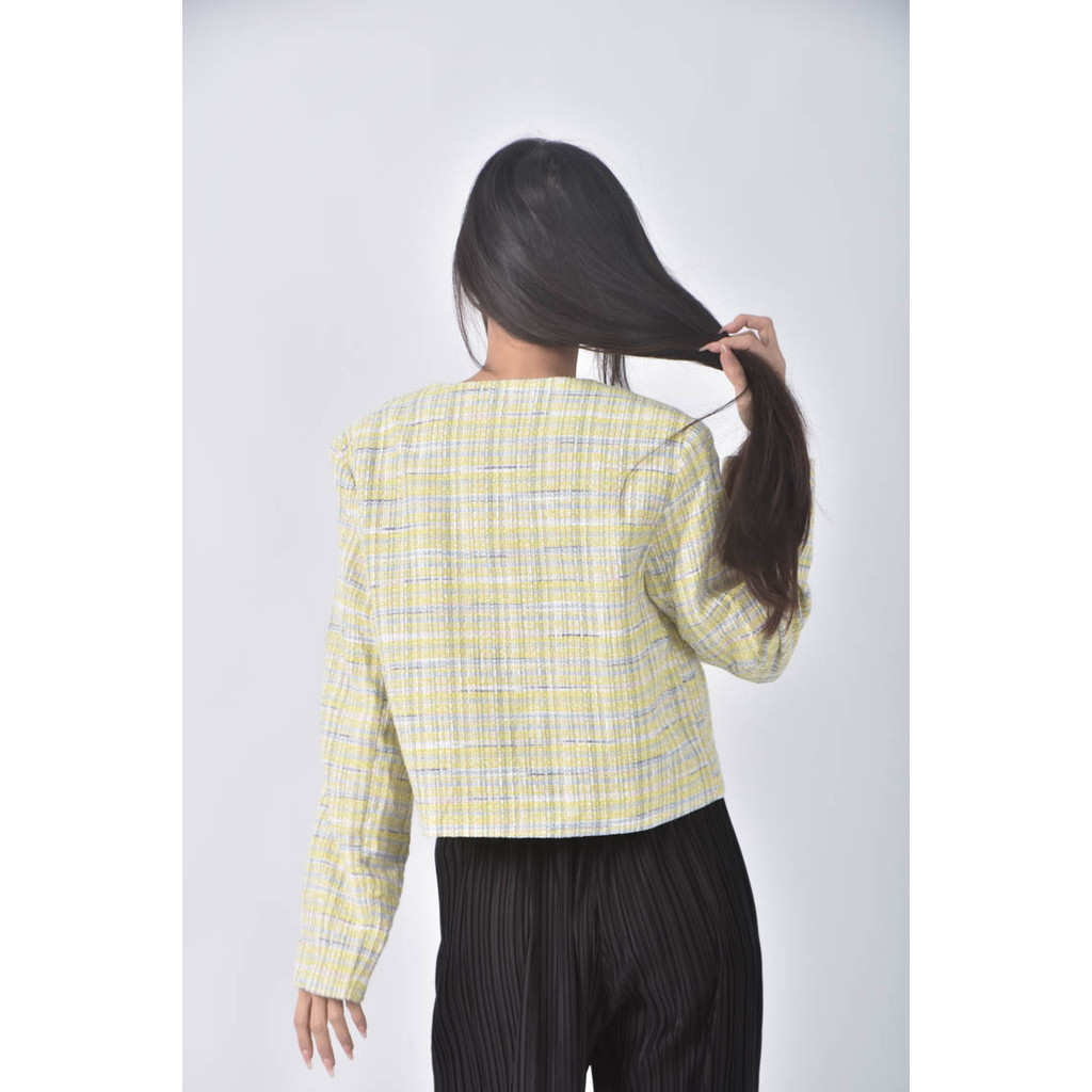 (S) a black小香風排扣黃色外套二手衣, , large