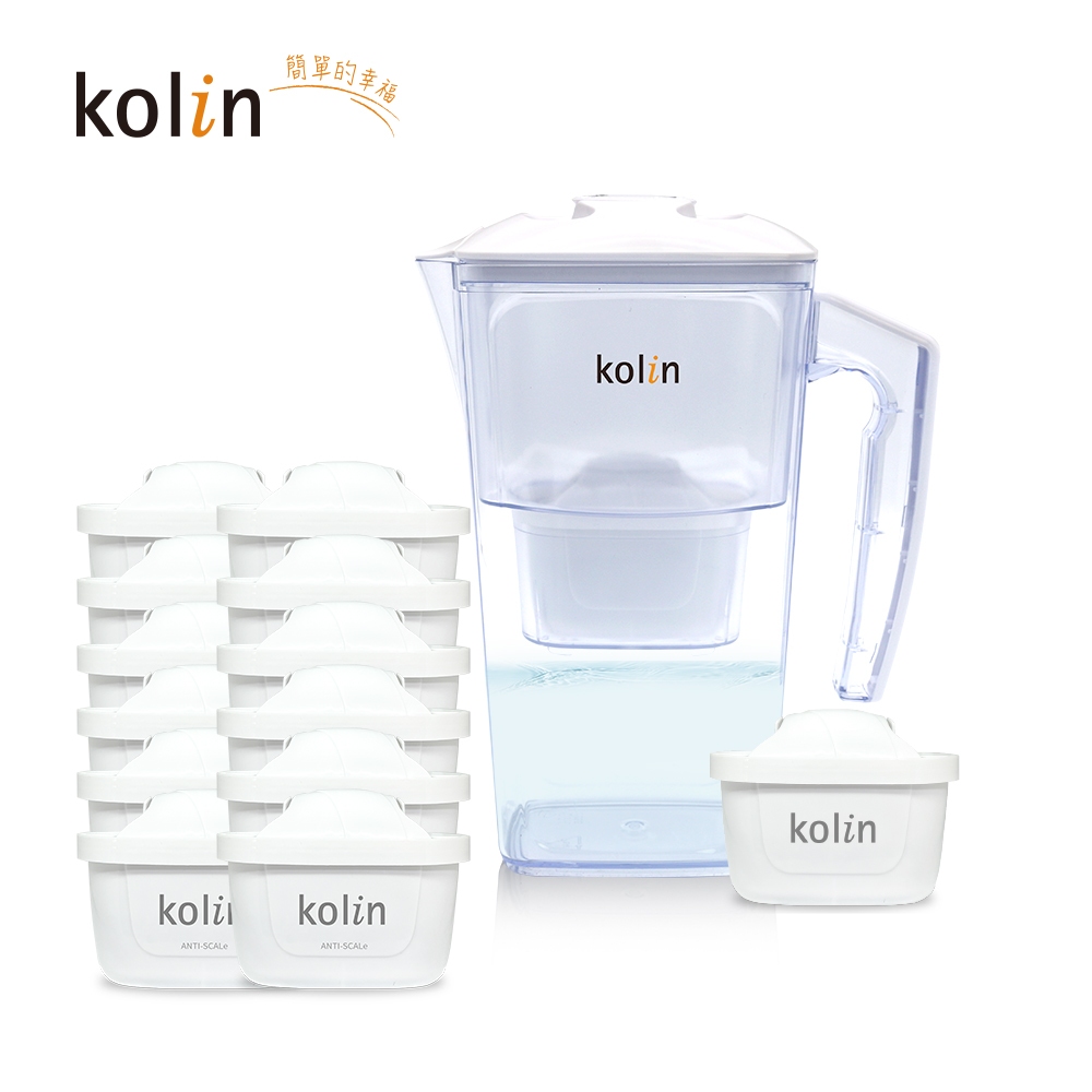 Kolin 歌林 2.5L濾水壺(內含四重濾芯*1)+五重淨垢濾芯12入(共1壺13芯/適用Brita), , large