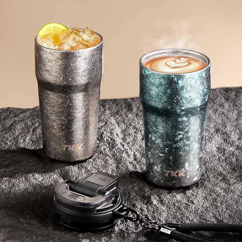 【TKK】洛奇系列 純鈦Ti 咖啡杯 保溫杯 隨身杯 630ML(提繩+直飲+吸管)-鈦金屬, , large