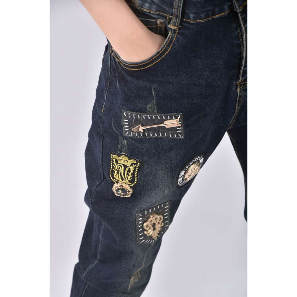 (L) 高腰丹寧牛仔棉質純棉復古藍色長褲二手衣, , large