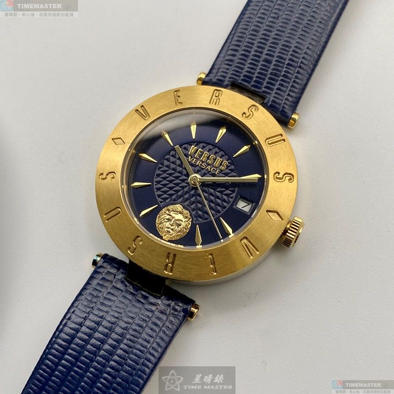 [星晴錶業]VERSUS VERSACE手錶,34mm,VV00335寶藍色錶面金色錶殼寶藍真皮皮革錶帶款, , large