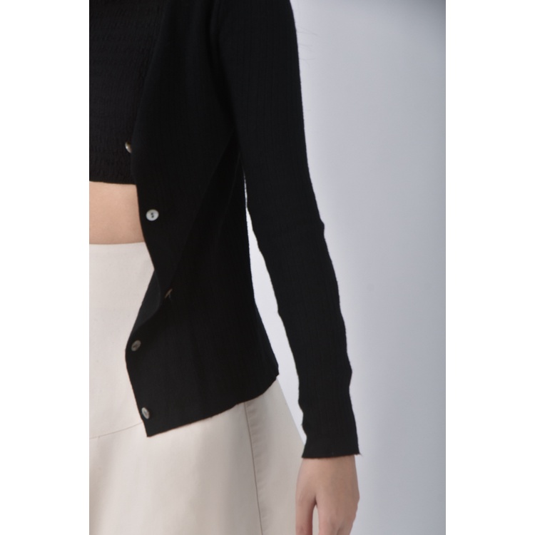 (XS（含）以下) 質感針織貼身黑色長袖上衣二手衣, , large