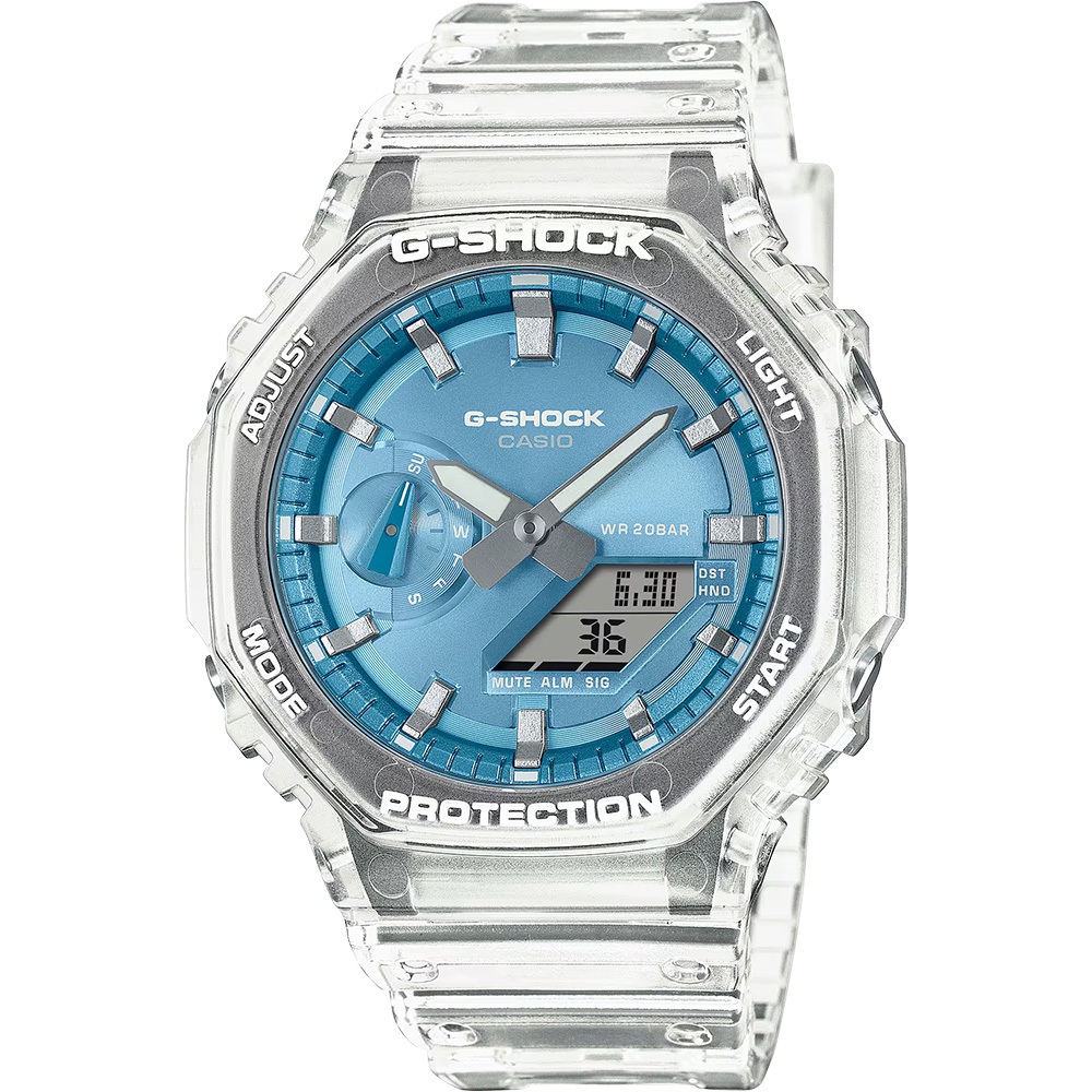 CASIO 卡西歐 G-SHOCK 半透明感 金屬蒸鍍工藝 雙顯電子錶 手錶 GA-2100BM-7A2