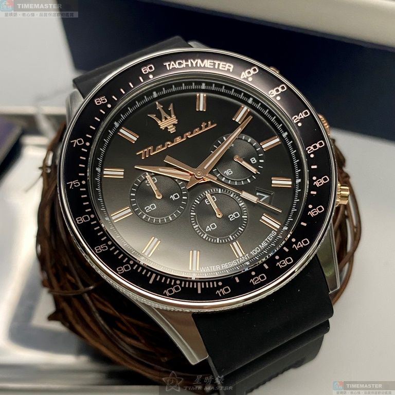 [星晴錶業]MASERATI手錶,44mm,R8871640002黑色錶面銀黑色錶殼深黑色矽膠錶帶款, , large