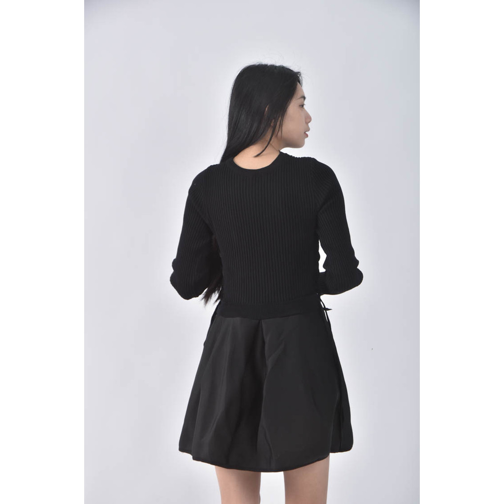 (S) 質感綁帶黑色洋裝二手衣, , large