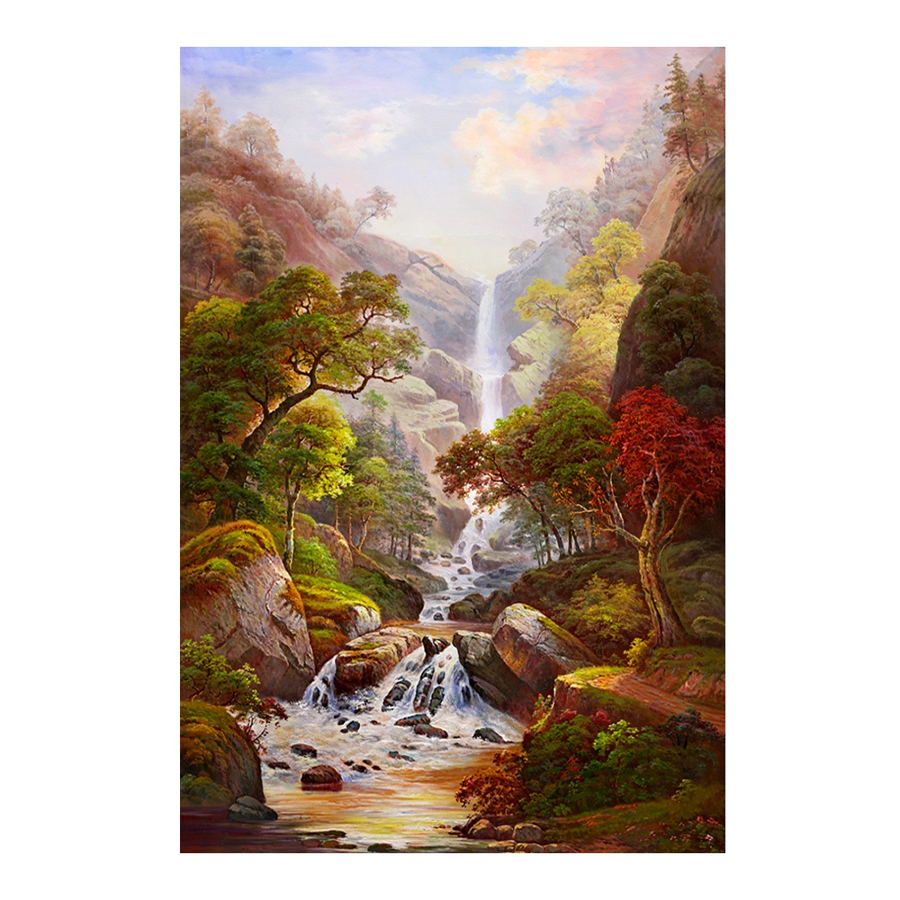 【御畫房】高山飛瀑 國家一級畫師手繪油畫60×90cm(VF-104), , large