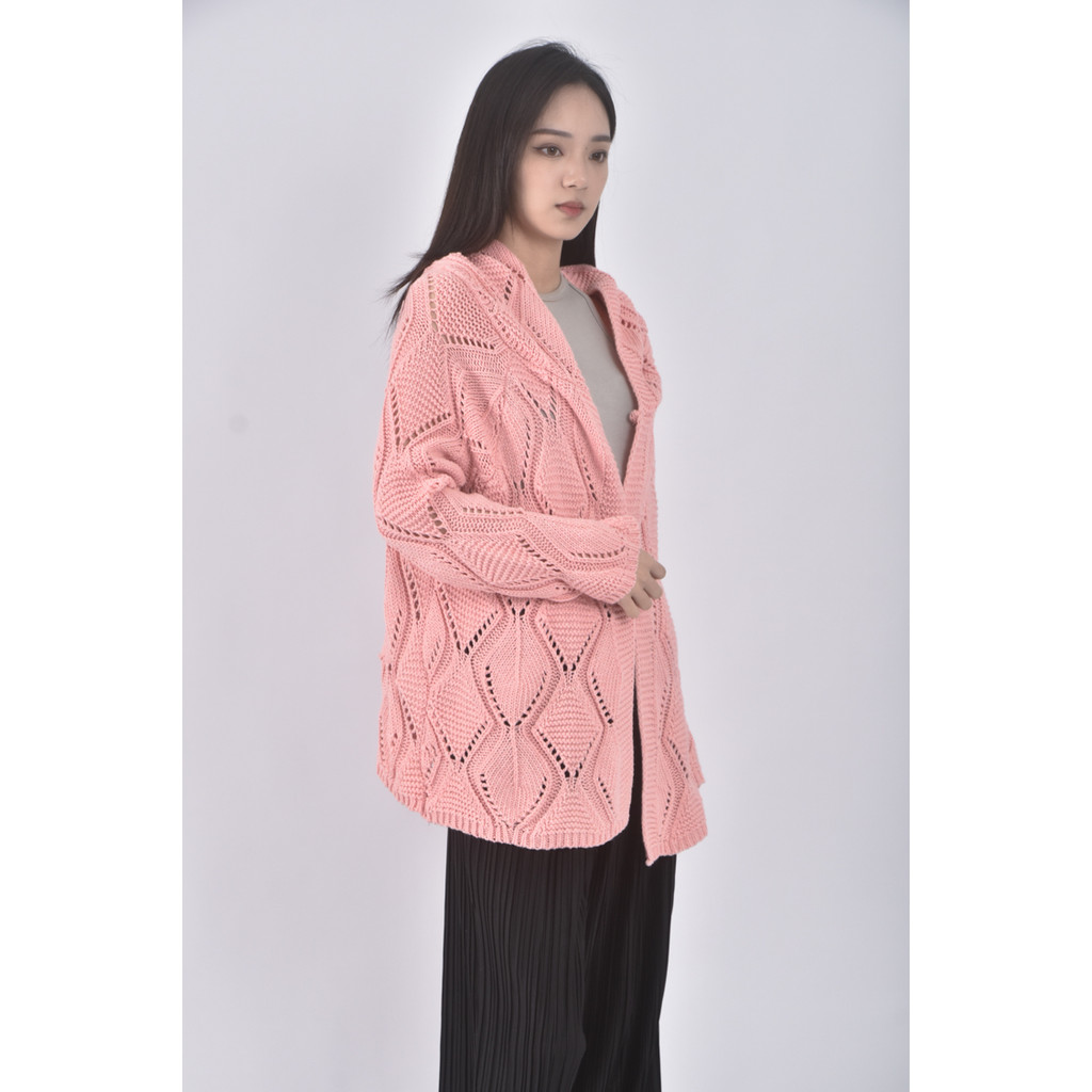 (L) 質感針織連帽粉色外套二手衣, , large