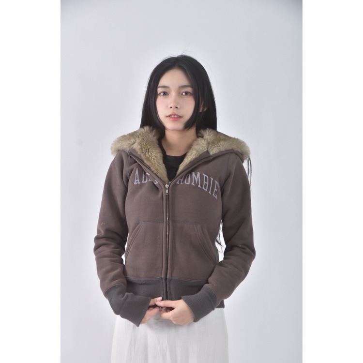 (S) 【國泰航空永續合作】abercrombie fitch質感棉質連帽棕色外套二手衣, , large