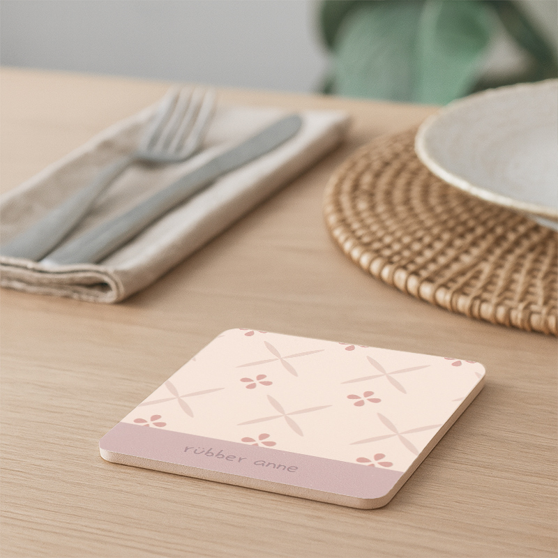 【Monster】 Soft Diatomaceous Earth Absorbent Coaster – Floral Tile Series (10x10cm) – Pink & Brown Tile Memories, , large