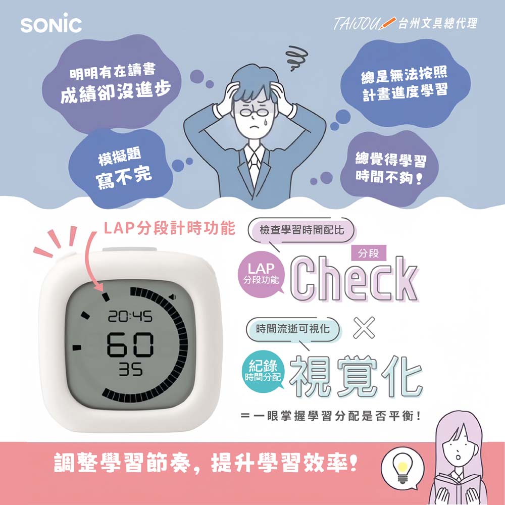 【龍品文創】SONIC SP-1118 電子時鐘倒數計時器-不附電池-粉藍, , large