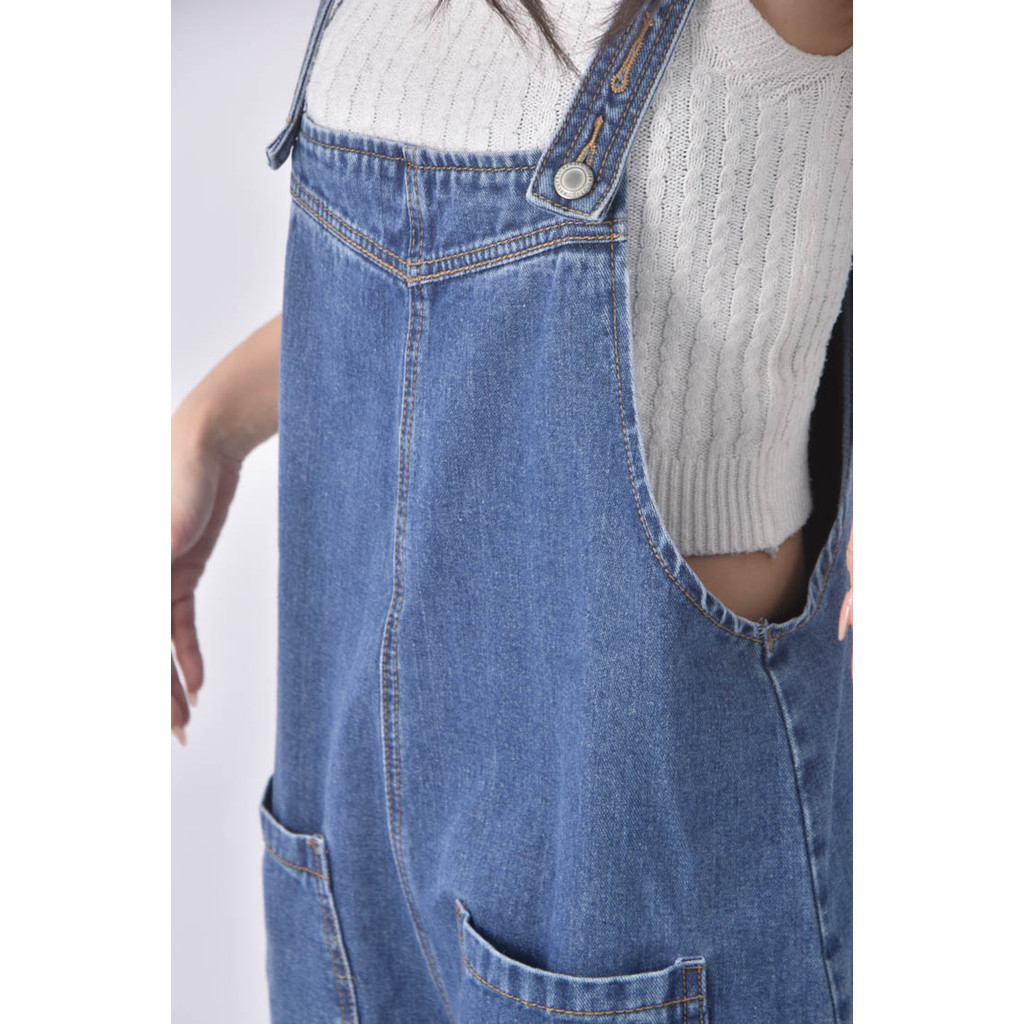 (4XL（含）以上) denim supply高腰吊帶寬鬆藍色長褲二手衣, , large