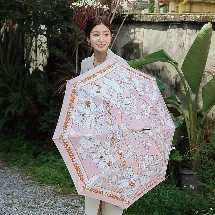【周周生活】雨傘 現貨 遮陽傘 陽傘 繁花絲巾 直傘 金柄彎頭 晴雨傘 抗uv 傘 輕量雨傘 日本雨傘 快速出貨, , large