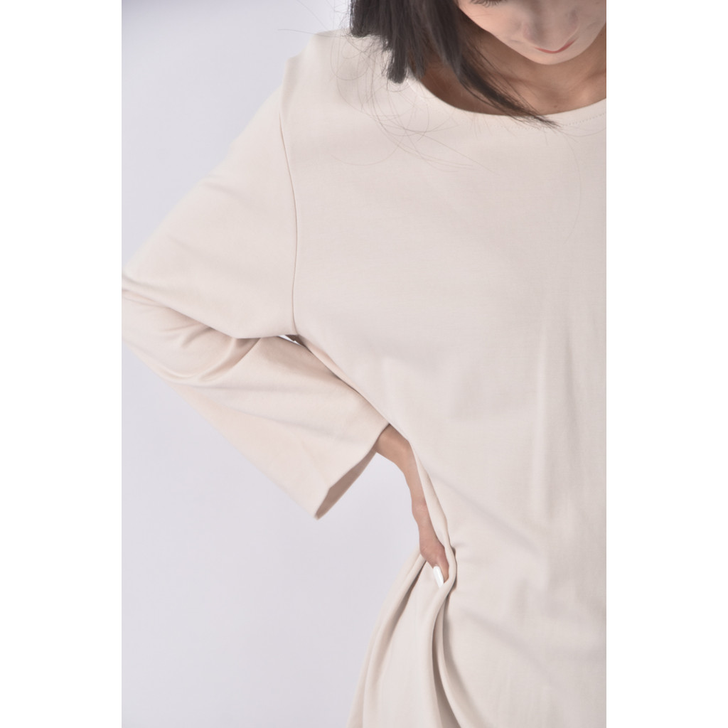 (M) cos質感棉質圓領杏色洋裝二手衣, , large