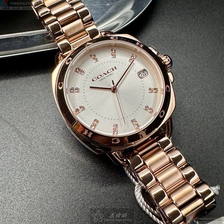 [星晴錶業]COACH手錶,34mm,CH00196銀白色錶面玫瑰金錶殼玫瑰金色精鋼錶帶款, , large