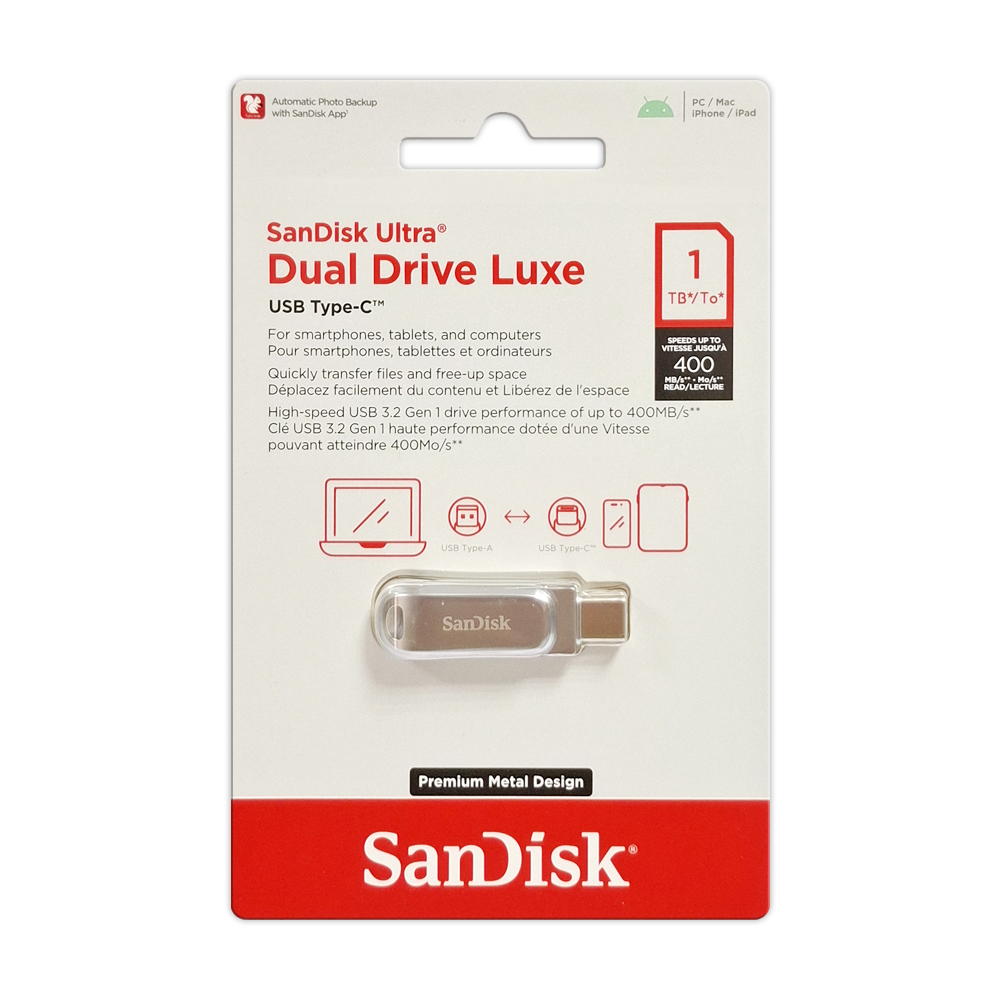 【SanDisk】Ultra Luxe 1TB 銀色 TYPE-C USB 3.2 雙用 OTG 旋轉隨身碟 讀取速度 400MB/s, , large