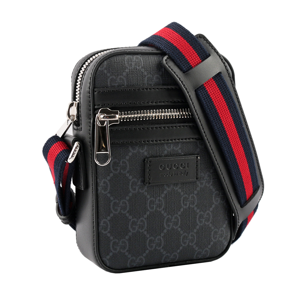 GUCCI GG Supreme 帆布拉鍊小斜背包/黑灰色, , large