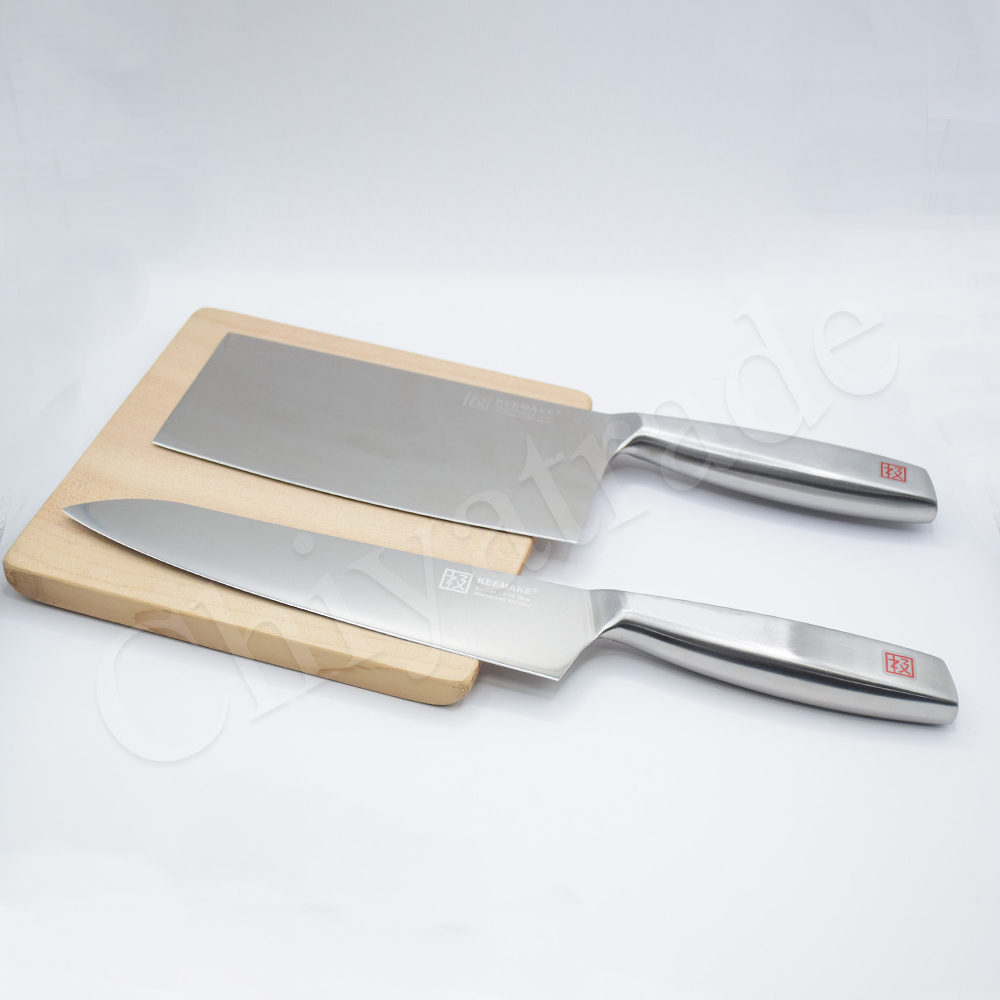 【日本極KEEMAKE】日本極 高碳鋼 輕巧極緻一體構造 不鏽鋼刀-2入組(牛刀+中華菜刀), , large