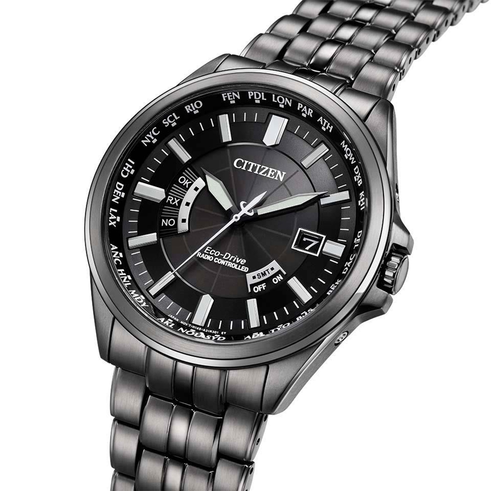 CITIZEN 星辰 限量 光動能電波萬年曆手錶 送禮推薦-酷黑 CB0294-54E, , large