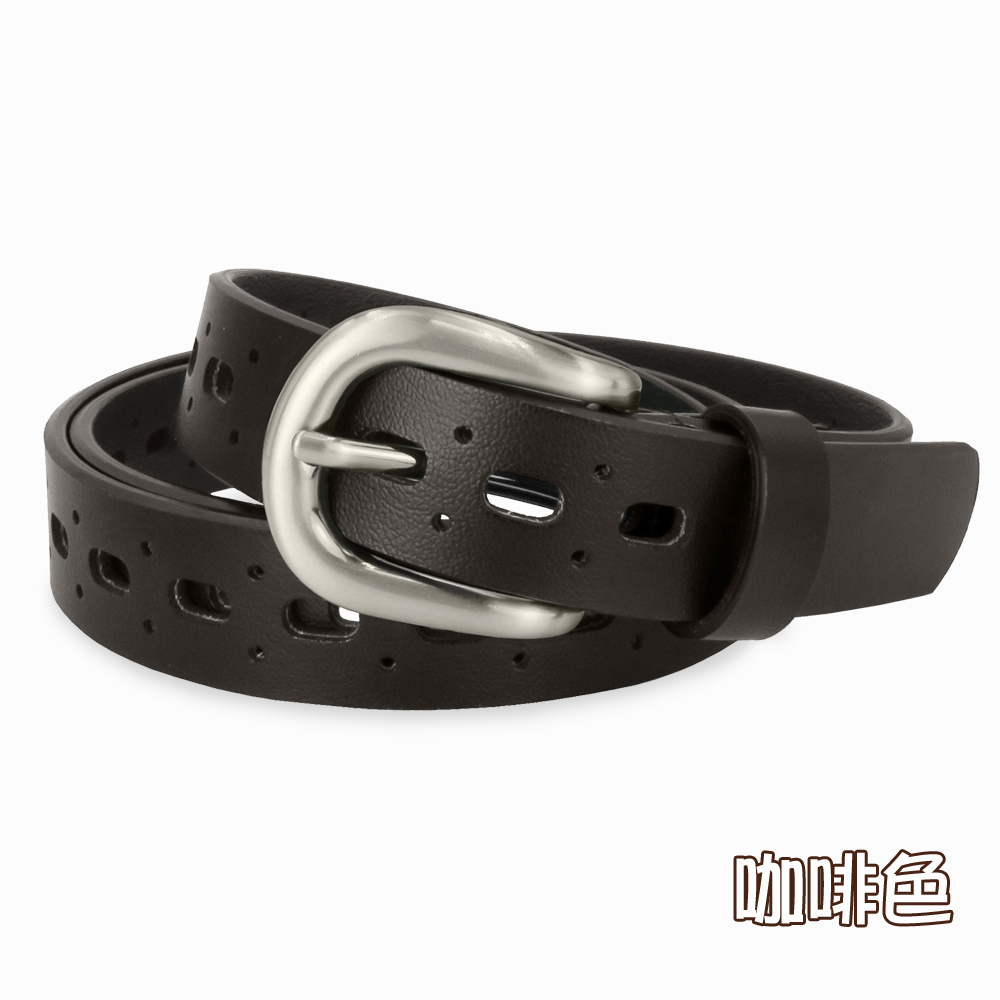 【CH-BELT 銓丞皮帶】曲線排洞 造型新潮女帶 細版女生皮帶腰帶(黑/咖), , large