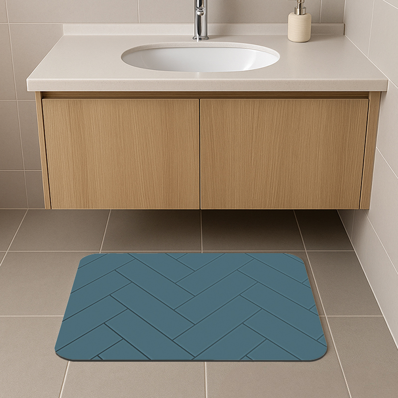 【Monster】 Soft Diatomaceous Earth Absorbent Mat – Slate Pattern Series (60x40cm) – Misty Blue Tide, , large