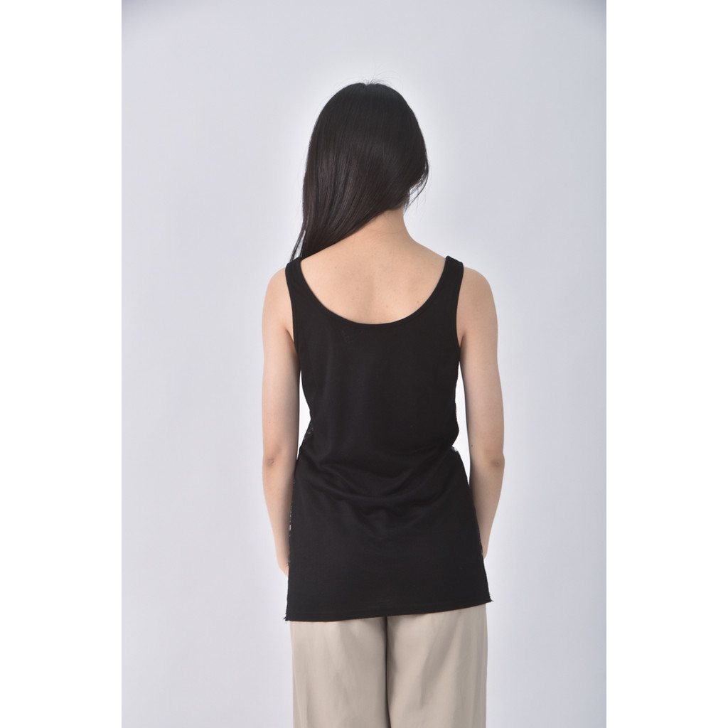 (S) vicky無袖假兩件黑色上衣二手衣, , large