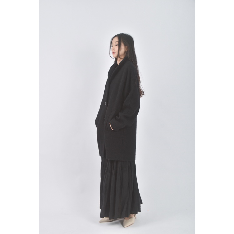 (XL) agnes b長版大衣黑色外套二手衣, , large