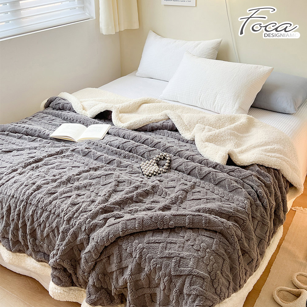 【FOCA】Streamer Gray | Three-dimensional woven jacquard warm wool sherpa double-sided blanket (150X200cm), , large
