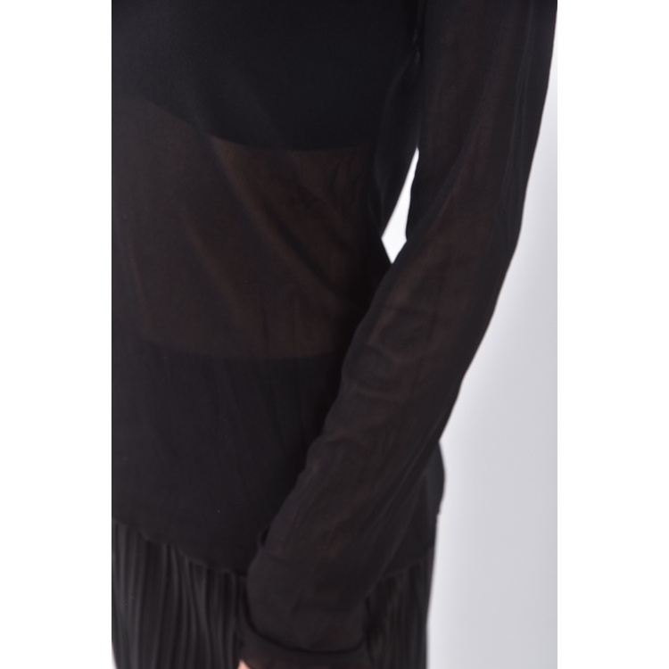 (S) 【智恩私服】質感紡紗木耳邊黑色長袖上衣二手衣, , large