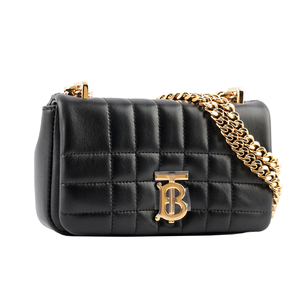 BURBERRY Lola 小羊皮縫線設計迷你翻蓋鍊包/黑色, , large
