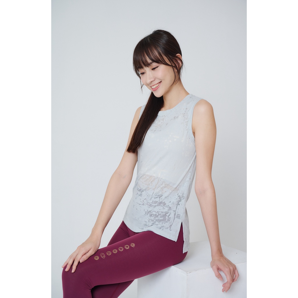 YOGA FLOW Burn Out Tank ( L ) - 圓領長版燒花罩衫 - 銀河灰 Misty Grey, , large