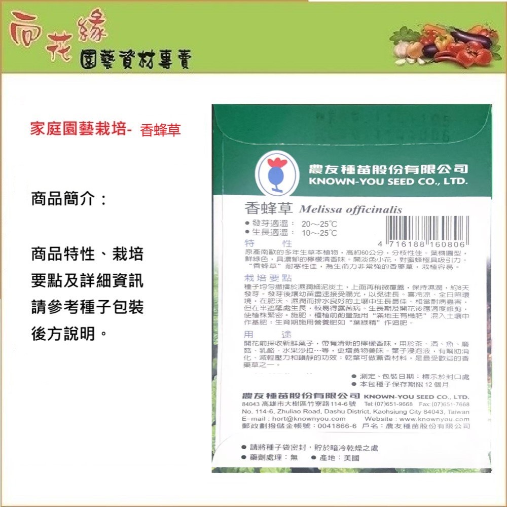 【向花緣】農友 香蜂草 - 香藥草種子, , large