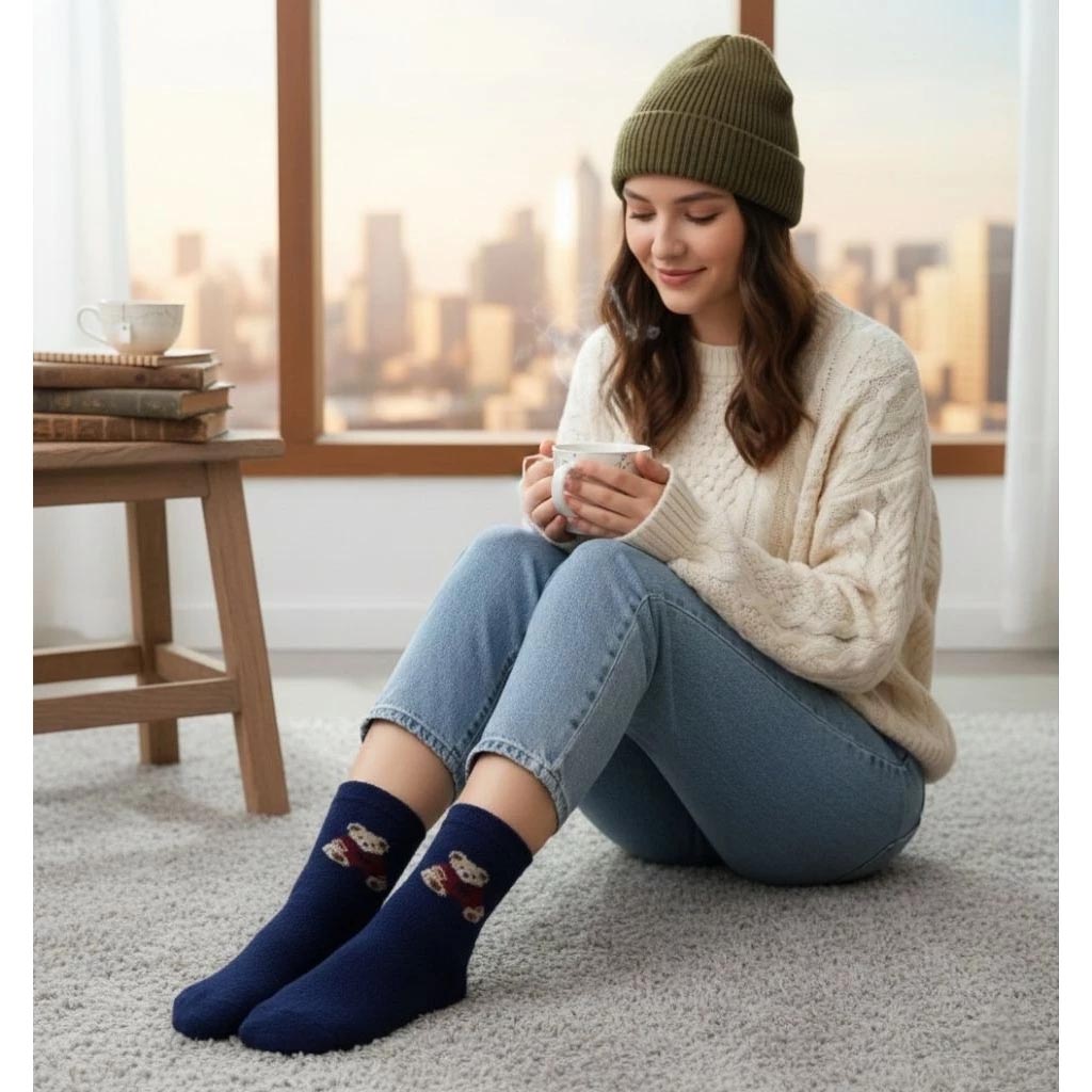 [Kaimi Cotton] Winter Limited Warm Sherpa Fleece Socks &ndash; little bears Style &ndash; Women&rsquo;s Cozy Winter Thermal Socks, , large