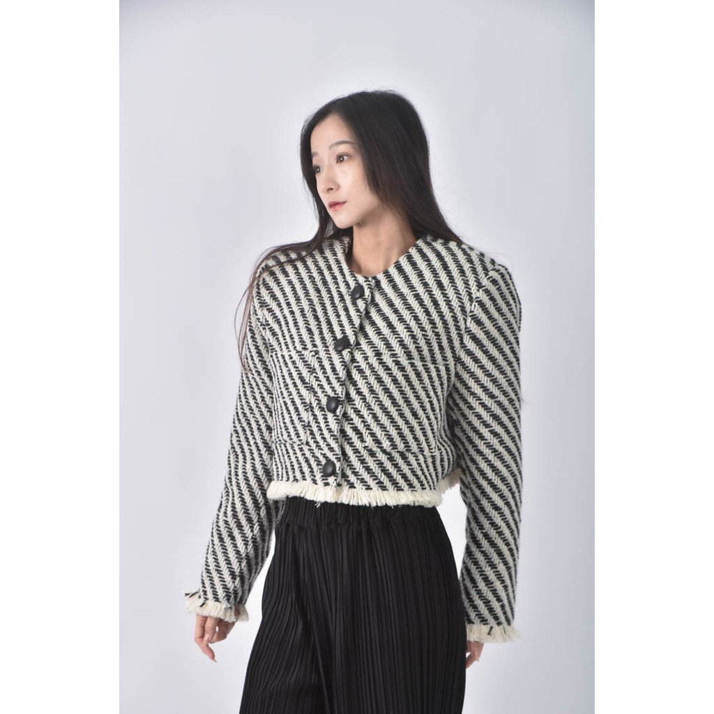 (L) mydress質感羊毛撞色黑色外套二手衣, , large