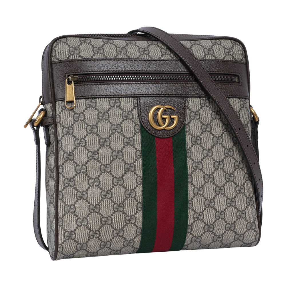 GUCCI Ophidia 綠紅織帶中款郵差包/斜背包/米色/烏木色, , large