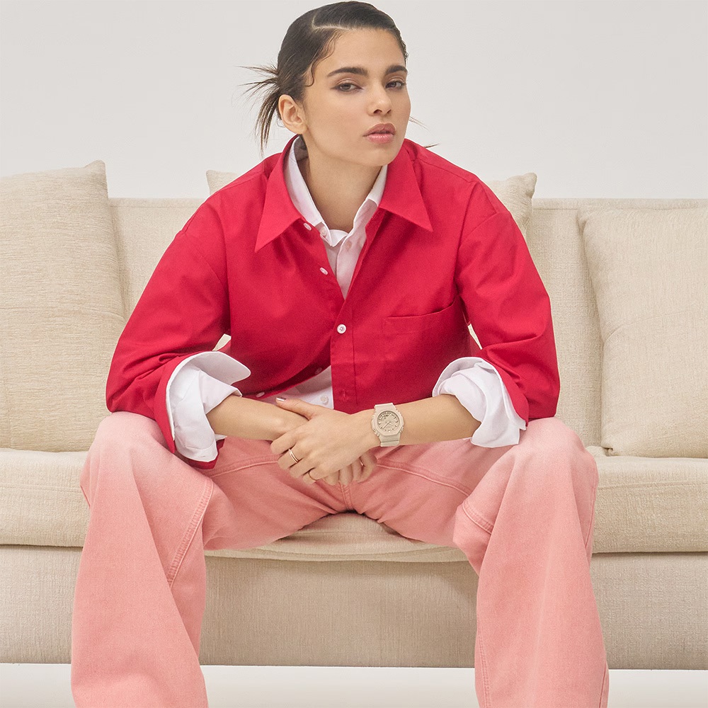 CASIO 卡西歐 G-SHOCK 優雅玫瑰金時標 八角雙顯手錶 520情人節 送禮-奶茶粉 GMA-P2100M-4A, , large