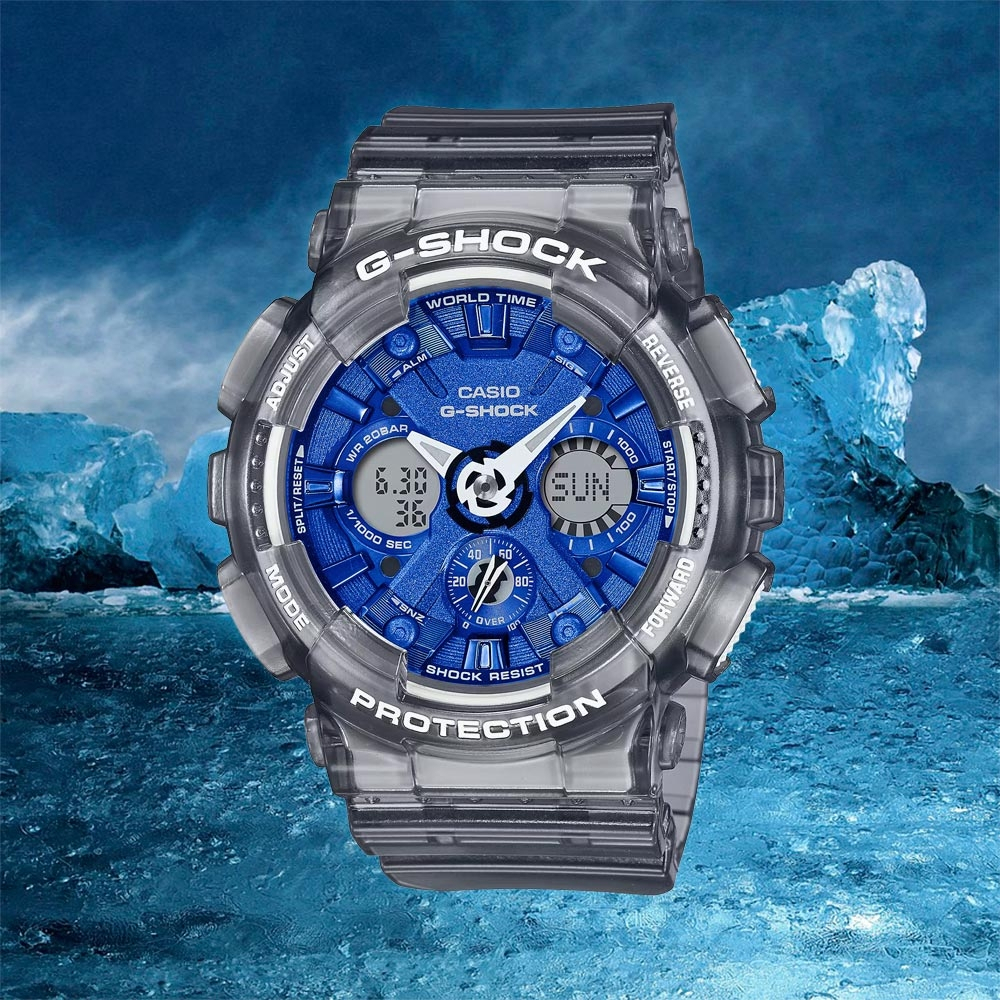 CASIO 卡西歐 G-SHOCK 冰藍 半透明雙顯手錶 GMA-S120TB-8A, , large