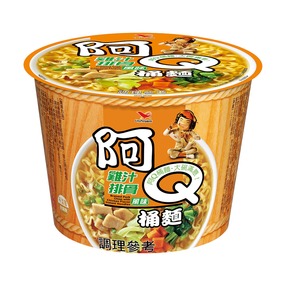 統一阿Q雞汁排骨桶麵107g, , large