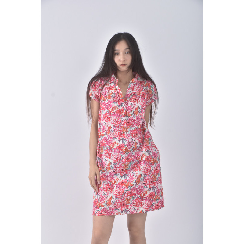 (S) 質感棉質花紋粉色洋裝二手衣, , large