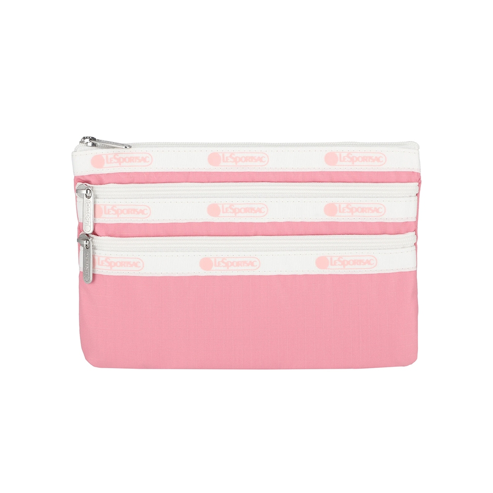 Lesportsac 3-zip Cosmetic 三層拉鍊化妝包 -滾邊花漾粉, , large