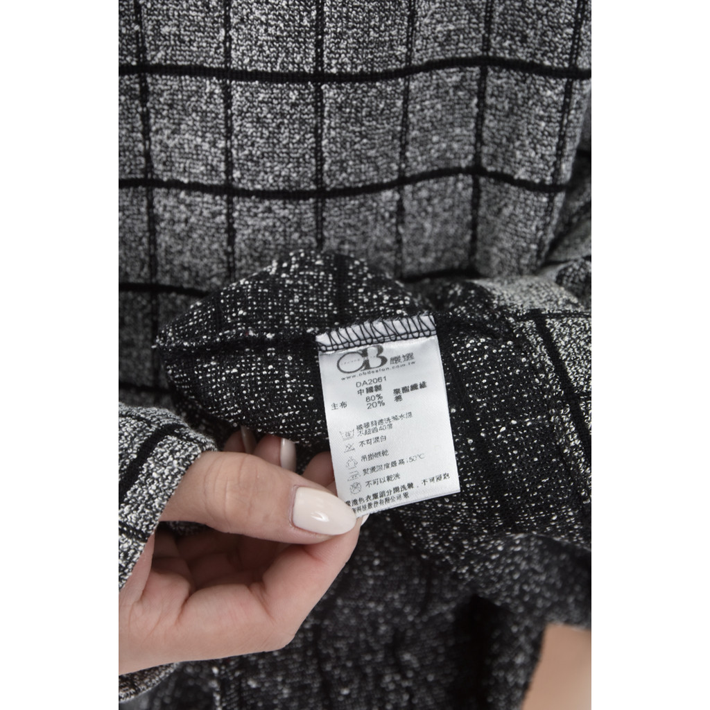 (XL) i moda格紋長版黑色長袖上衣二手衣, , large