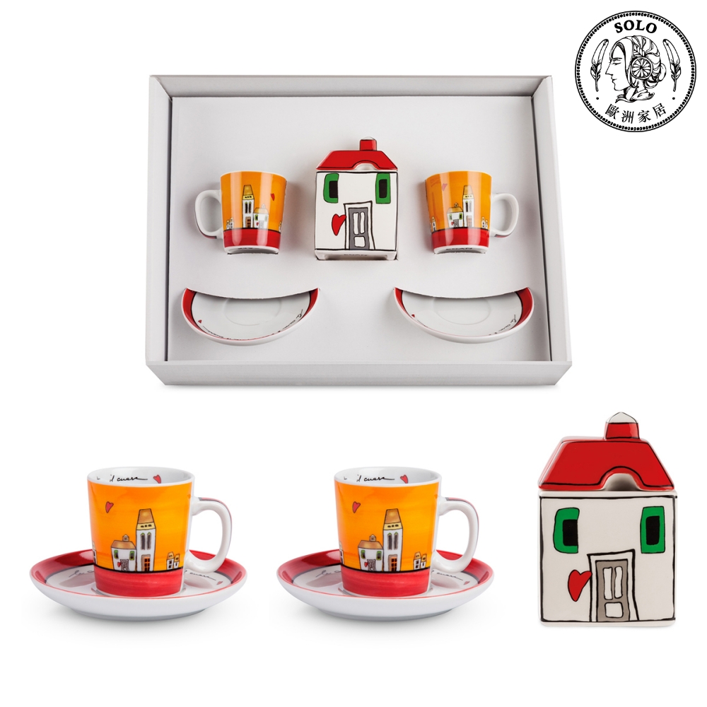 【SOLO Vintage】EGAN Italian Pottery Coffee Mug Sugar Box Set European City Series Red 100ml